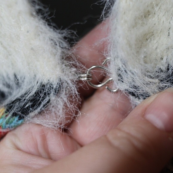 Sequin Hearts Aztec Print Fuzzy Long Line Blanket Cardigan Sweater Med - Picture 7 of 15